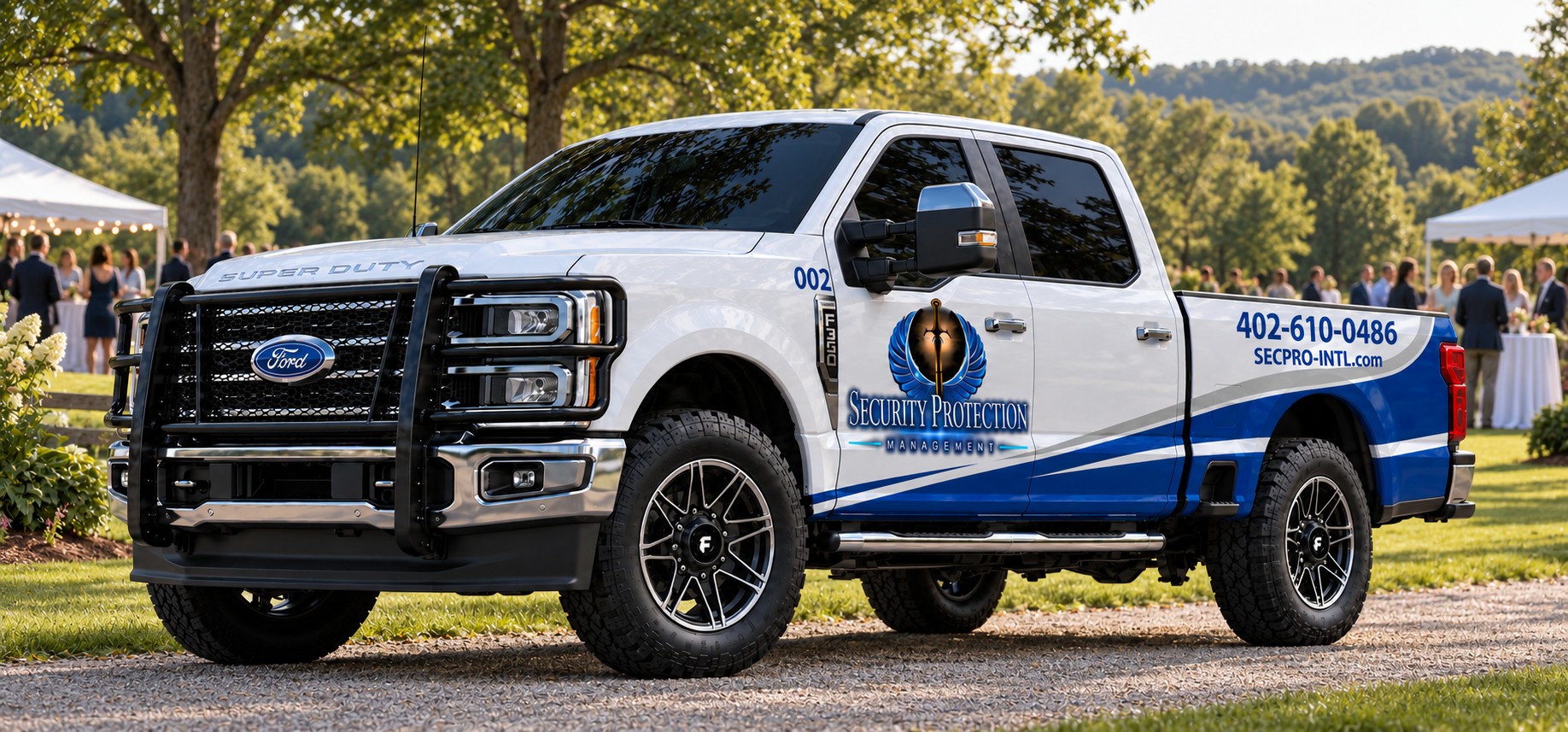 Security Protection Management branded vehicle at an event